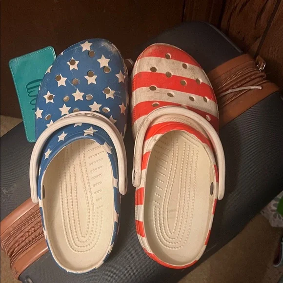 Red and Blue Star Stripe Crocs - Picture 1 of 3